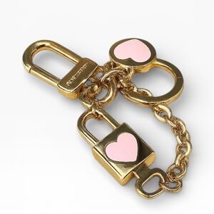 LOUIS VUITTON Heart Bag Charm Keyring Gold Light Pink Authentic